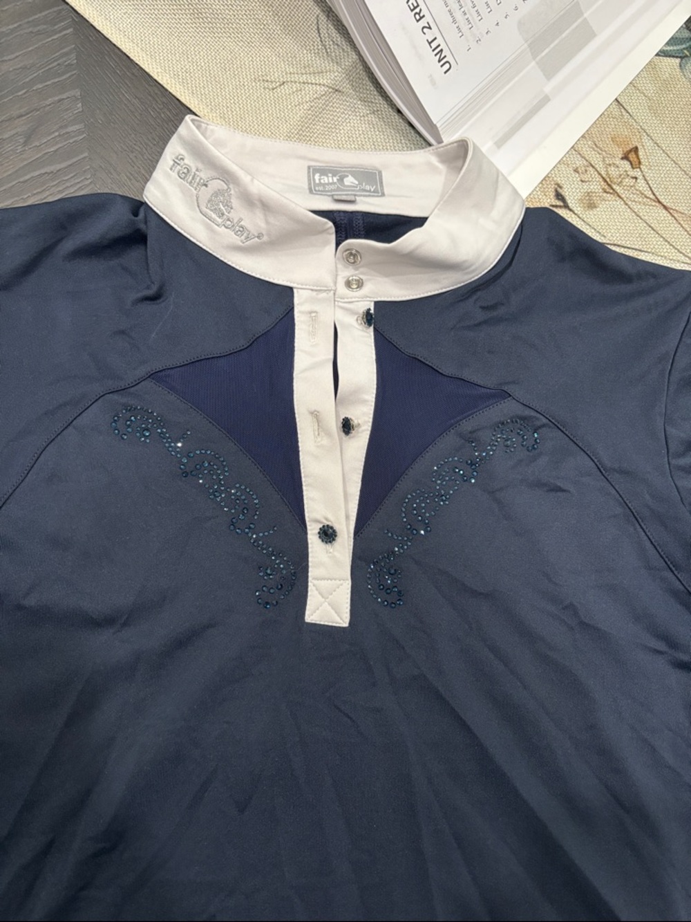Fairplay Navy Equestrian Show Shirt with White Collar